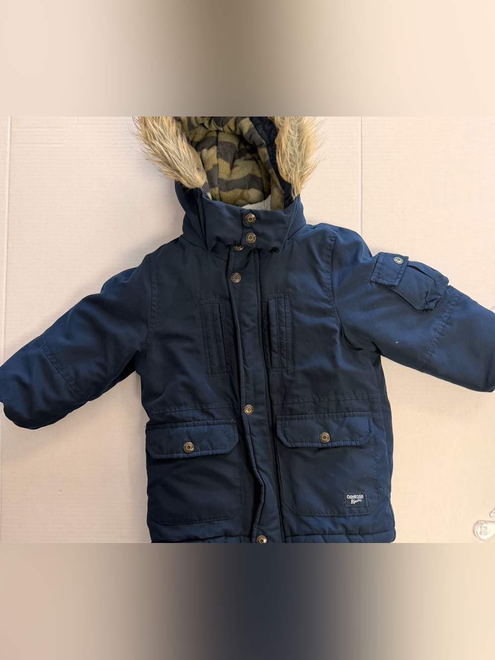 Oshkosh Fur Lined Winter Cargo Coat Navy Camo 4T